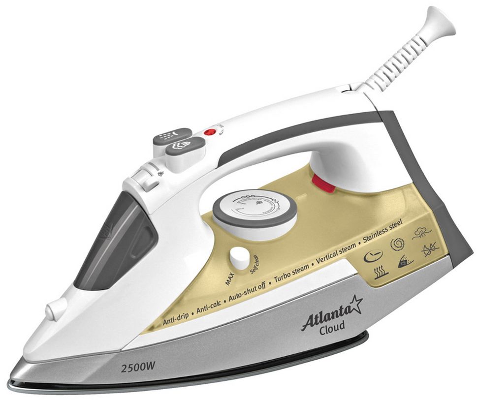 Atlanta ATH-5574, White утюгATH-5574 Atlanta ATH-5574, White утюгATH-5574Утюг Atlanta ATH-5574 лучший выбор для активного использования. Он имеет паровые отверстия для качественного отпаривания вашей одежды. Специальная форма носика идеальна для проглаживания труднодоступных мест. С помощью системы вертикального отпаривания можно эффективно разгладить даже самые глубокие складки. Подошва из нержавеющей стали не царапается и не царапает одежду.