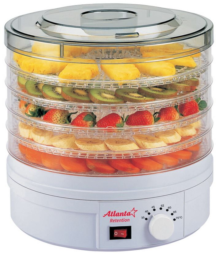 Atlanta ATH-1671 сушилка для овощей и фруктовATH-1671 Atlanta ATH-1671 сушилка для овощей и фруктовATH-1671Сушка овощей и фруктов - это самый эффективный способ сохранить в них все важные для здоровья микроэлементы и витамины. С электросушилкой для продуктов Atlanta ATH-1671 процесс стал гораздо проще и эффективнее! Благодаря идеальному соотношению нужной температуры и скорости обдува продукты просушиваются равномерно и невероятно быстро!