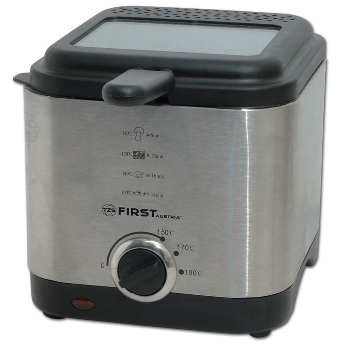 First FA-5058-1, Grey фритюрницаFA-5058-1Grey First FA-5058-1, Grey фритюрницаFA-5058-1GreyФритюрница First FA-5058-1объемом 1,5 литра очень удобна и проста в эксплуатации, а благодаря своим компактным размерам не возникнет проблем с её размещением и хранением. С помощью данной модели можно приготовить блюда для всей семьи за небольшой промежуток времени: пончики, рыбные палочки, куриные ножки, креветки, картофель-фри и многое другое. Ненагревающийся корпус изготовлен из нержавеющей стали. Чаша с антипригарным покрытием упрощает уход за прибором. Встроенный металлический фильтр против запахов является наиболее экономичным вариантом, так как не требует замены. Контрольная лампочка-индикатор нагрева поможет легко определить подходящее время для загрузки продуктов. Большое смотровое окошко позволяет следить за степенью готовности блюда.