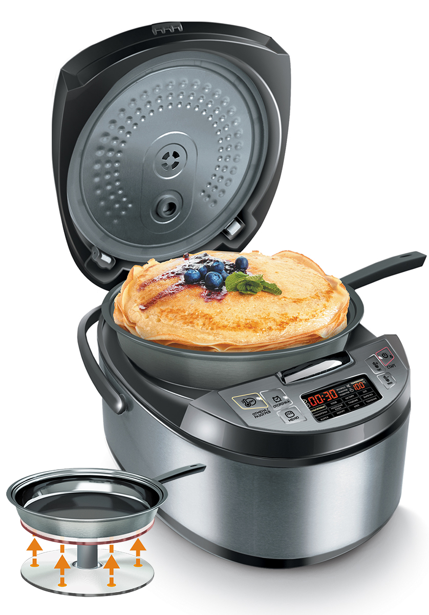 Redmond RMC-FM4520, Black мультиварка-мультикухняRMC-FM4520 Black Redmond RMC-FM4520, Black мультиварка-мультикухняRMC-FM4520 BlackМультикухня Redmond RMC-FM4520 - модель с инновационной технологией Мастерфрай - подъемным нагревательным элементом (ТЭНом), превращающим привычный прибор в уникальную программируемую плиту! Закрепите нагревательный элемент в верхнем положении, и готовьте в любой подходящей посуде, а не только в чаше! Пожарьте яичницу на сковороде, приготовьте рагу в сотейнике, сварите свежий кофе в турке или просто вскипятите чайник - компактная мультикухня с легкостью справится со всеми этими задачами. В Redmond RMC-FM4520 успешно реализованы автоматических 40 программ приготовления (включая программу ручной настройки Мультиповар) и такие важные опции, как поддержание температуры готовых блюд, разогрев, отложенный старт и предварительное отключение автоподогрева. Также мультикухня оснащена уникальной функцией Мастершеф лайт, благодаря которой можно изменять температуру и время приготовления прямо в процессе работы программы. Мультикухня заменяет плиту и...