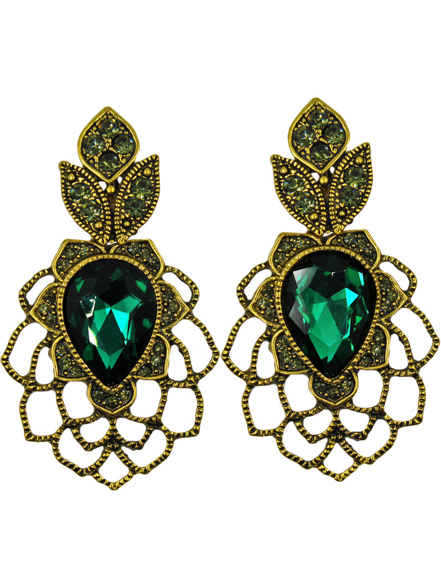Серьги женские Taya, цвет: золото, зеленый. T-B-10993-EARR-GL.GREENT-B-10993-EARR-GL.GREEN Серьги женские Taya, цвет: золото, зеленый. T-B-10993-EARR-GL.GREENT-B-10993-EARR-GL.GREENСерьги с английским замком, на котором пробит бренд TAYA. Изумрудно-мшистый кристалл в виде перевернутой капли. Вокруг него обозначены воздушные листики. К уху крепятся нераспустившиеся бутоны с серо-зелеными стразами. Размеры: длина серьги 5,5 см, max ширина 3,0 см.