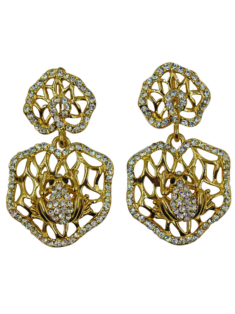 Серьги женские Taya, цвет: золото. T-B-11171-EARR-GOLDT-B-11171-EARR-GOLD Серьги женские Taya, цвет: золото. T-B-11171-EARR-GOLDT-B-11171-EARR-GOLDСерьги с английским замком , на котором пробит бренд TAYA. .На листке лотоса притаилась золотая лягушка с черными глазками-бусинками. Лягушка - это талисман изобилия и богатства. Это земноводное существо полно волшебства и чародейства. Размеры: длина серьги 3,5 см, ширина 2,7 см.