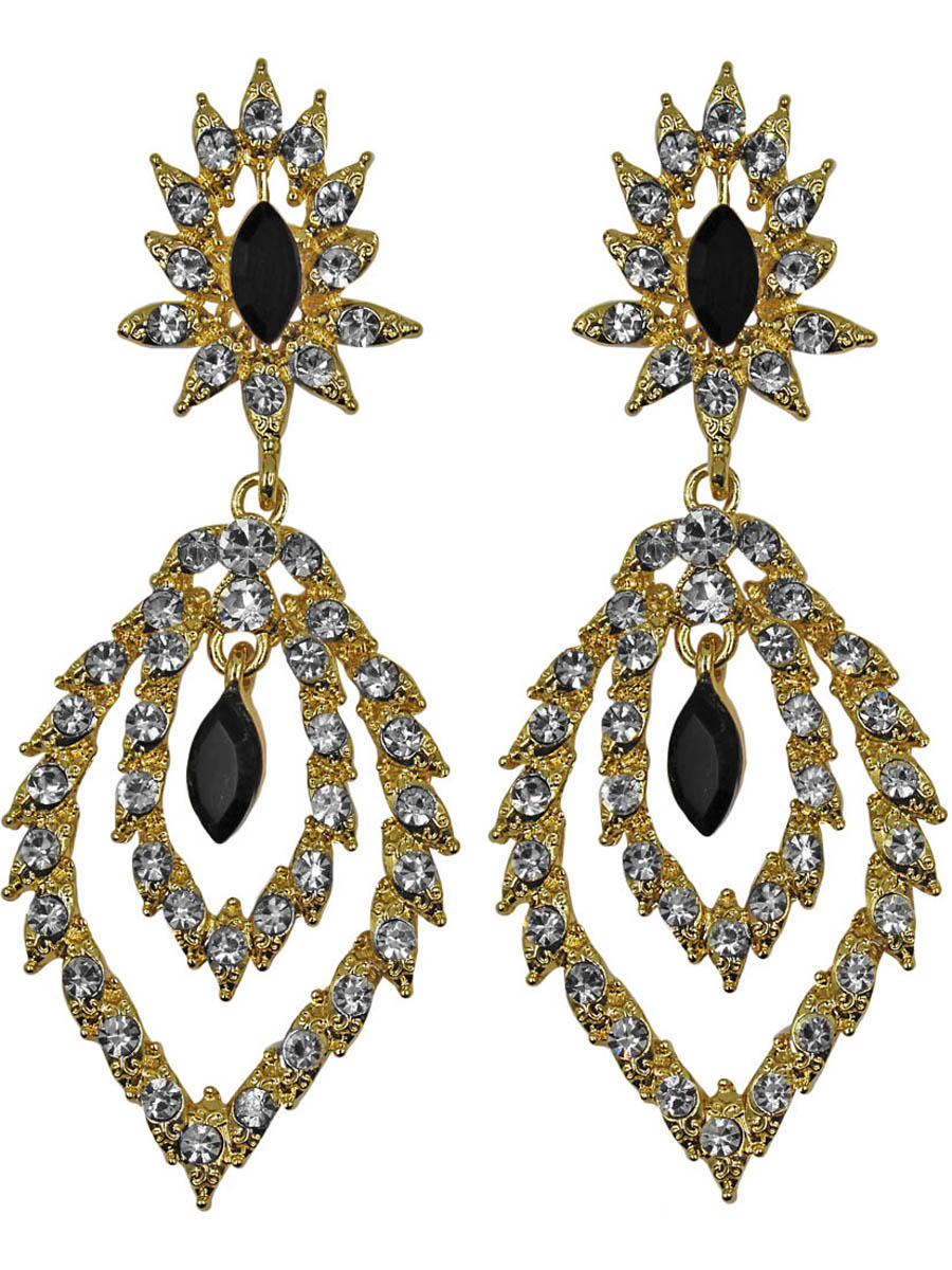 Серьги женские Taya, цвет: золото, черный. T-B-11268-EARR-GL.BLACKT-B-11268-EARR-GL.BLACK Серьги женские Taya, цвет: золото, черный. T-B-11268-EARR-GL.BLACKT-B-11268-EARR-GL.BLACKСерьги с английским замком. Воздушные серьги с маленькой подвижной черной капелькой в центре. Махровые контуры и россыпь страз придают украшению воздушность и легкость. Размеры: длина серьги 7,8 см, ширина 3,0 см.