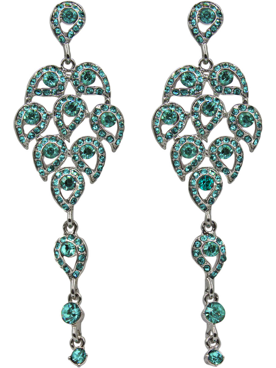 Серьги женские Taya, цвет: серебро, бирюзовый. T-B-11270-EARR-SL.TURQT-B-11270-EARR-SL.TURQ Серьги женские Taya, цвет: серебро, бирюзовый. T-B-11270-EARR-SL.TURQT-B-11270-EARR-SL.TURQСерьги-гвоздики с заглушкой металл-пластик. Серьги-шандельеры, крупные, заметные, с кристаллами изумительного цвета морской волны. Собраны из многочисленных листиков и подвижной подвески. Размеры: длина серьги 9,0 см, ширина 2,5 см.