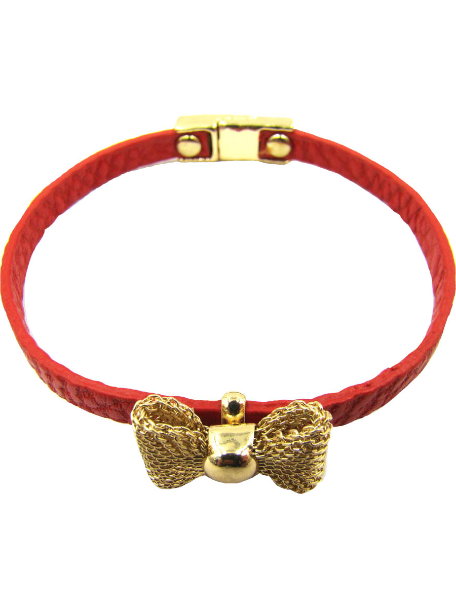 Браслет женский Taya, цвет: золотой, красный. T-B-5393-BRAC-GL.REDT-B-5393-BRAC-GL.RED Браслет женский Taya, цвет: золотой, красный. T-B-5393-BRAC-GL.REDT-B-5393-BRAC-GL.REDИзящный кожаный браслет с нежным бантиком из сеточки, застегивается на очень удобную магнитную застежку.