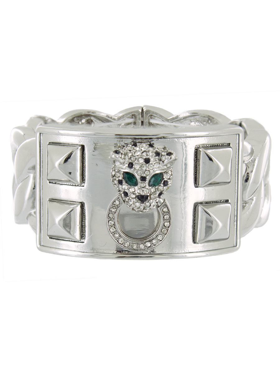 Браслет женский Taya, цвет: серебро. T-B-6253-BRAC-RHODIUMT-B-6253-BRAC-RHODIUM Браслет женский Taya, цвет: серебро. T-B-6253-BRAC-RHODIUMT-B-6253-BRAC-RHODIUMКрупный стильный браслет с головой леопарда и кольцом во рту животного. Браслет на резинке, поэтому плотно облегает руку.