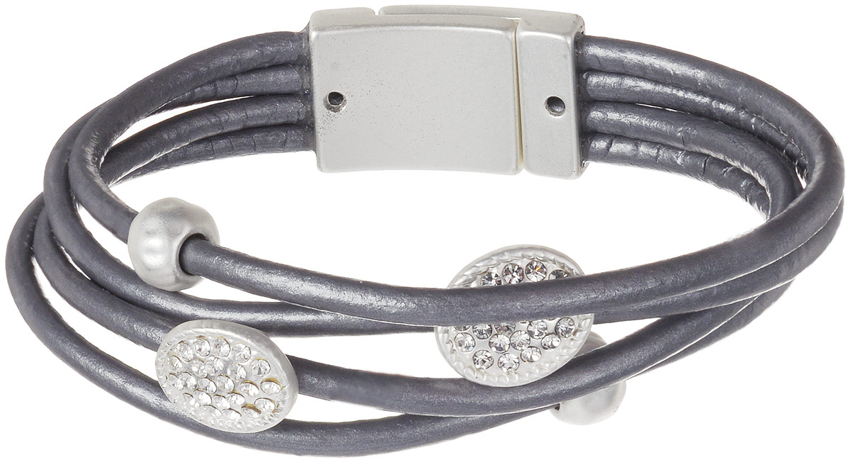 Браслет Selena Street Fashion, цвет: серебристый. 4005959040059590 Браслет Selena Street Fashion, цвет: серебристый. 4005959040059590Браслет Selena Street Fashion изготовлен из натуральной кожи и латуни с гальваническим покрытием родием со вставками кристаллов Preciosa. Изделие застегивается на удобный магнитный замок, позволяющий максимально комфортно и быстро снимать браслет. Аксессуары Selena дарят женщине ощущение уникальности и привлекательности, помогая ей создать завершенный и неповторимый образ для любого случая жизни, а бижутерия этой коллекции служит модным дополнением к любому стилю одежды.