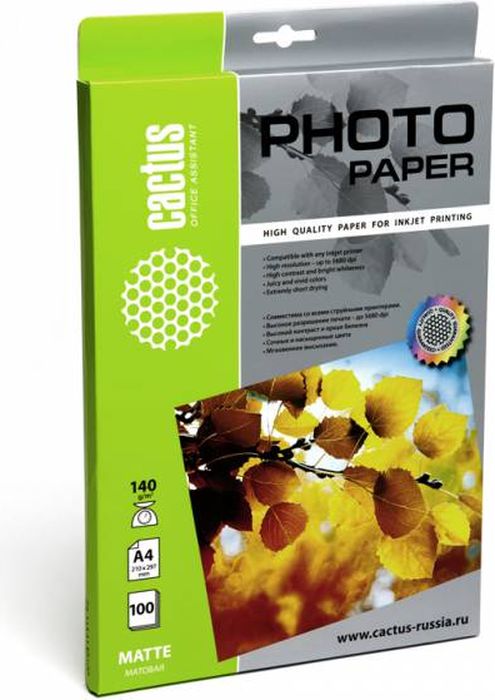 Cactus CS-MA4140100 A4/140г/м2 матовая фотобумага для струйной печати (100 листов)