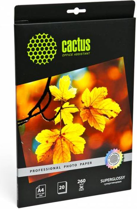 Cactus Prof CS-HGA426020 A4/260г/м2 глянцевая фотобумага для струйной печати (20 листов)CS-HGA426020 Cactus Prof CS-HGA426020 A4/260г/м2 глянцевая фотобумага для струйной печати (20 листов)CS-HGA426020Суперглянцевая фотобумага Cactus Prof CS-HGA426020 для струйной печати. Превратите ваши фотографии в произведения искусства и сохраните их в первозданном виде на многие годы. Фотобумага серии Cactus Professional незаменима для печати цифровых фотографий с максимальным разрешением. Высококлассное покрытие и современная полимерная основа фотобумаги Cactus Professional гарантируют максимально точную цветопередачу. Совместима со струйными принтерами Hewlett Packard, Canon, Epson и другими марками. Рекомендуется для профессионального использования в фотостудиях, дизайнерских и художественных бюро.