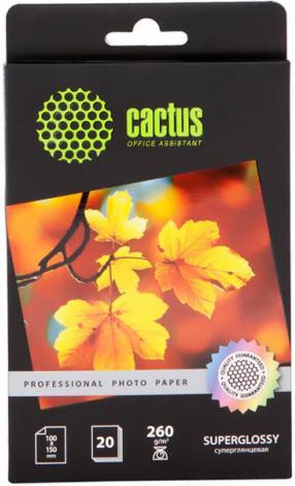 Cactus Prof CS-HGA626020 10x15/260г/м2 глянцевая фотобумага для струйной печати (20 листов)CS-HGA626020 Cactus Prof CS-HGA626020 10x15/260г/м2 глянцевая фотобумага для струйной печати (20 листов)CS-HGA626020Суперглянцевая фотобумага Cactus Prof CS-HGA626020 для струйной печати. Превратите ваши фотографии в произведения искусства и сохраните их в первозданном виде на многие годы. Фотобумага серии Cactus Professional незаменима для печати цифровых фотографий с максимальным разрешением. Высококлассное покрытие и современная полимерная основа фотобумаги Cactus Professional гарантируют максимально точную цветопередачу. Совместима со струйными принтерами Hewlett Packard, Canon, Epson и другими марками. Рекомендуется для профессионального использования в фотостудиях, дизайнерских и художественных бюро.