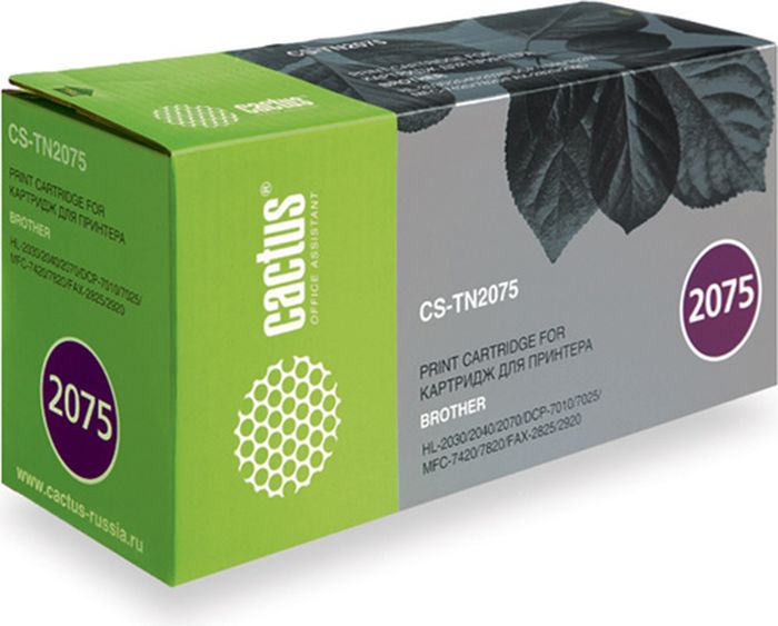 Cactus CS-TN2075, Black тонер-картридж для Brother DCP-7010/7020/7025/FAX-2820/2825/2920/HL-2030/2040/2070/MFC-7225/7420/7820CS-TN2075 Cactus CS-TN2075, Black тонер-картридж для Brother DCP-7010/7020/7025/FAX-2820/2825/2920/HL-2030/2040/2070/MFC-7225/7420/7820CS-TN2075Тонер-картридж Cactus CS-TN2075 для лазерных принтеров Brother. Расходные материалы Cactus для лазерной печати максимизируют характеристики принтера. Обеспечивают повышенную чёткость чёрного текста и плавность переходов оттенков серого цвета и полутонов, позволяют отображать мельчайшие детали изображения. Гарантируют надежное качество печати.