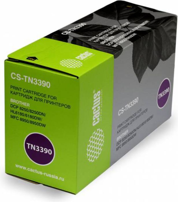 Cactus CS-TN3390, Black тонер-картридж для Brother DCP-8250/8250DN/HL6180/6180DW/MFC-8950CS-TN3390 Cactus CS-TN3390, Black тонер-картридж для Brother DCP-8250/8250DN/HL6180/6180DW/MFC-8950CS-TN3390Тонер-картридж Cactus CS-TN3390 для лазерных принтеров Brother DCP-8250/8250DN/HL6180/6180DW/MFC-8950. Расходные материалы Cactus для лазерной печати максимизируют характеристики принтера. Обеспечивают повышенную чёткость чёрного текста и плавность переходов оттенков серого цвета и полутонов, позволяют отображать мельчайшие детали изображения. Гарантируют надежное качество печати.