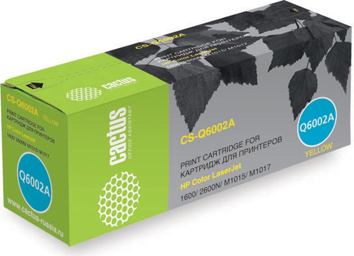 Cactus CS-Q6002A, Yellow тонер-картридж для HP Color LaserJet 1600/2600N/M1015/M1017CS-Q6002A Cactus CS-Q6002A, Yellow тонер-картридж для HP Color LaserJet 1600/2600N/M1015/M1017CS-Q6002AТонер-картридж Cactus CS-Q6002A для лазерных принтеров HP Color LaserJet 1600/2600N/M1015/M1017. br> Расходные материалы Cactus для лазерной печати максимизируют характеристики принтера. Они обеспечивают повышенную чёткость чёрного текста и плавность переходов оттенков серого цвета и полутонов, позволяют отображать мельчайшие детали изображения. Гарантируют надежное качество печати.
