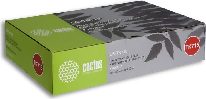 Cactus CS-TK715, Black тонер-картридж для Kyocera Mita KM 3050/4050/5050CS-TK715 Cactus CS-TK715, Black тонер-картридж для Kyocera Mita KM 3050/4050/5050CS-TK715Тонер-картридж Cactus CS-TK715 для лазерных принтеров Kyocera Mita KM 3050/4050/5050. Расходные материалы Cactus для лазерной печати максимизируют характеристики принтера. Обеспечивают повышенную чёткость чёрного текста и плавность переходов оттенков серого цвета и полутонов, позволяют отображать мельчайшие детали изображения. Гарантируют надежное качество печати.