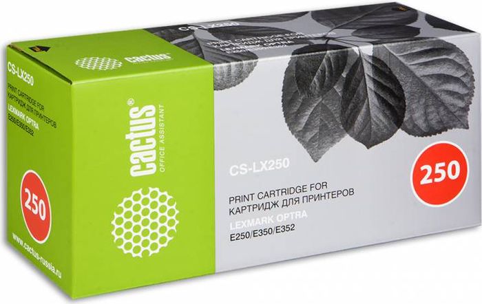 Cactus CS-LX250, Black тонер-картридж для Lexmark E250/E350/E352CS-LX250 Cactus CS-LX250, Black тонер-картридж для Lexmark E250/E350/E352CS-LX250Тонер-картридж Cactus CS-LX250 для лазерных принтеров Lexmark E250/E350/E352. Расходные материалы Cactus для лазерной печати максимизируют характеристики принтера. Обеспечивают повышенную чёткость чёрного текста и плавность переходов оттенков серого цвета и полутонов, позволяют отображать мельчайшие детали изображения. Гарантируют надежное качество печати.