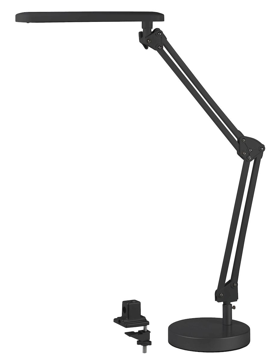 Настольный светильник ЭРА NLED-440-7W-BK, цвет: черныйNLED-440-7W-BK Настольный светильник ЭРА NLED-440-7W-BK, цвет: черныйNLED-440-7W-BKСветильник со светодиодами (LED) в качестве источников света, которые экономят до 90% электроэнергии и не требуют замены на протяжении всего срока службы светильника. Два варианта крепления в комплекте: - основание - струбцина Выключатель на панели со светодиодами. Высота плафона регулируется двухсекционной сгибающейся стойкой, направление света регулируется поворотом плафона в любом направлении. Теплый свет, аналогичный свету лампы накаливания - цветовая температура 3000К.