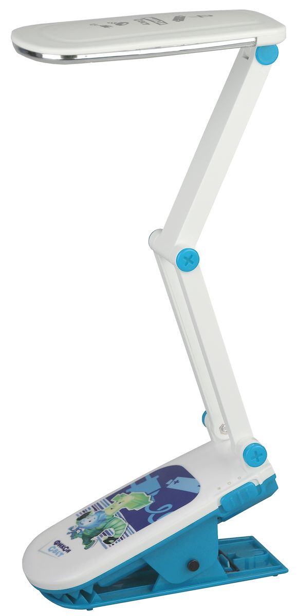 Настольный светильник ЭРА Фиксики. NLED-424-2.5W-BU, цвет: синийNLED-424-2.5W-BU Настольный светильник ЭРА Фиксики. NLED-424-2.5W-BU, цвет: синийNLED-424-2.5W-BUСветильник со светодиодами (LED) в качестве источников света, которые экономят до 90% электроэнергии и не требуют замены на протяжении всего срока службы светильника. Дизайн светильника и упаковка в тематике мультсериала Фиксики. Аккумулятор для автономной работы, два режима - максимальная яркость и приглушенный свет. Съемный сетевой шнур в комплекте. Модель на прищепке. Выключатель на основании. Теплый свет, аналогичный свету лампы накаливания - цветовая температура 3000К.