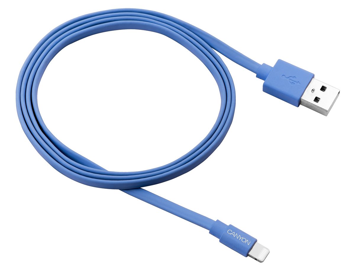 Canyon CNS-MFIC2BL, Blue кабель для iPhone/iPod/iPadCNS-MFIC2BL Canyon CNS-MFIC2BL, Blue кабель для iPhone/iPod/iPadCNS-MFIC2BLПлоский MFI кабель Canyon CNS-MFIC2BL, Blue в силиконовой оплётке. Этот компактный, яркий кабель - ваш идеальный спутник. Вы сможете подключить и синхронизировать любое свое iOS устройство когда угодно и где угодно - дома, на работе, или в дороге. Работает мгновенно и совершенно безопасно. Занимает минимум места как в сумке, так и на столе, а про узлы и клубки с ним можно забыть.