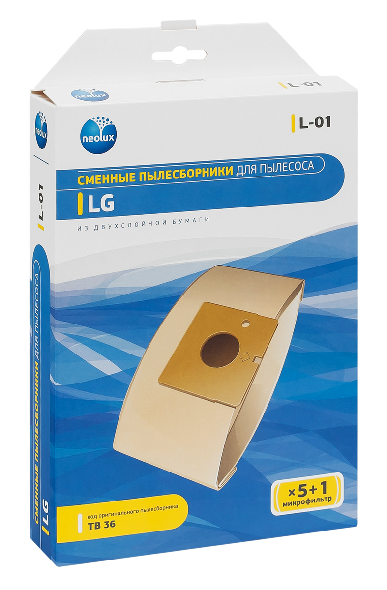 Neolux L-01 бумажный пылесборник (5 шт) + микрофильтрL-01 Neolux L-01 бумажный пылесборник (5 шт) + микрофильтрL-01Пылесборники Neolux L-01 ( ориг. код TB 36) предназначены для пылесосов LG серий: V 36...-V 38..., V 42...Magic, V 44...Turbo Extra, V-C 26..., V-C 29...Turbo Storm, V-C 30... Storm Extra, V-C 36...Turbo Storm, V-C 374 ...Turbo Storm, V-C 40... Turbo, V-C 41... Turbo Gamma, V-C 42...Magic, V-C 44..., V-C 4AO ..., V-C4 A99..., V-C 484..., V-C 485..., V-C 576...Turbo Max, V-C577..., V-C 58...Turbo Max, V-C 61...Magic, V-C 62..., V-C 65..., V-C 711..., V-C 86...,V-CP 54...- 56... Turbo Gamma, V-CQ362, V-CQ372, V-CQ382, V-CQ 57... Изготовлены из двухслойной фильтровальной бумаги. Обеспечивают идеальное качество уборки. В комплект входит универсальный фильтр защиты двигателя размером 125х195 мм.