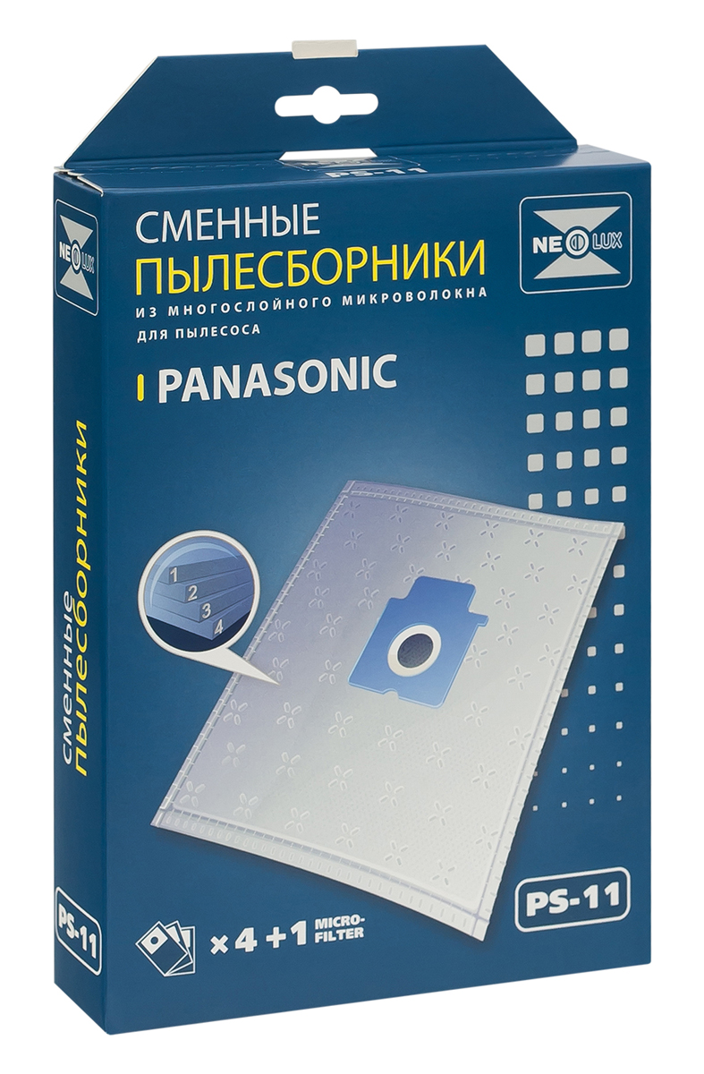 Neolux PS-11 пылесборник из пятислойного микроволокна (4 шт) + микрофильтрPS-11 Neolux PS-11 пылесборник из пятислойного микроволокна (4 шт) + микрофильтрPS-11Пылесборники Neolux PS-11 предназначены для пылесосов Panasonic. Изготовлены из пятислойного микроволокна и содержат 2 слоя Meltblown, которые и являются основными фильтрующими элементами. Задерживают 99,9 % пыли, идеальны для людей, страдающих аллергией. Не боятся случайного попадания влаги и острых предметов. Служат в 1,5 раза дольше бумажных пылесборников. Продлевают срок службы двигателя пылесоса. Сокращают время уборки за счет сохранения мощности двигателя пылесоса. В комплект входит универсальный фильтр защиты двигателя размером 125х195 мм.