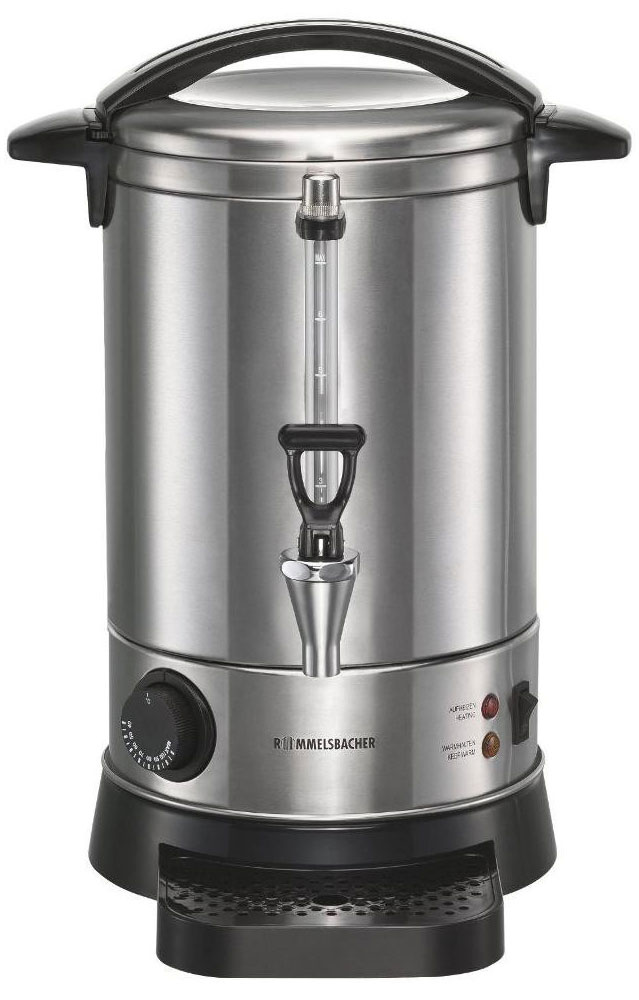 Rommelsbacher GA 1000 термопотGA 1000 Rommelsbacher GA 1000 термопотGA 1000Rommelsbacher GA 1000 - надежный вместительный термопот, корпус из нержавеющей стали с двойными стенками, объемом 7 литров. Семь встроенных температурных режимов и регулировка уровня температуры от 40 до 100 градусов дают этому прибору широкий спектр для использования. На кипячение максимального объема воды термопот тратит 900 Вт электроэнергии, а на поддержание температуры воды - не более 60 Вт. В модель встроен фильтр для воды, поэтому вы сможете вскипятить даже обыкновенную воду из под крана. Спираль Rommelsbacher GA 1000 располагается на дне термопота под металлической пластиной, вследствие чего ее невозможно повредить даже при самой интенсивной чистке.