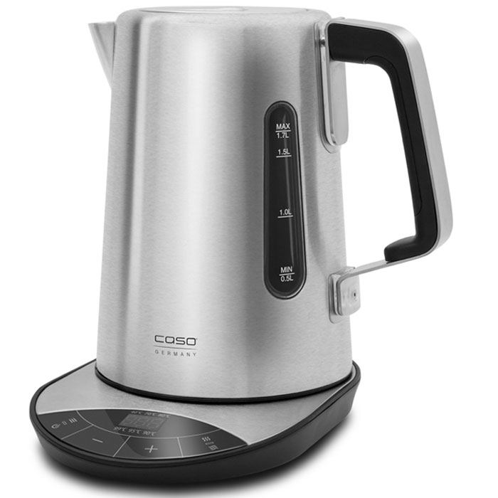 CASO WK 2500, Black Silver электрический чайникWK 2500 CASO WK 2500, Black Silver электрический чайникWK 2500Дизайнерский электрический чайник CASO WK 2500 изготовлен из нержавеющей стали, что дает гарантию в долгом сроке службы, а также он менее подвержен механическим повреждениям. Данная модель имеет объем 1,7 литра, а также снабжена функцией контроля температуры с 6 степенями: от 40 до 100 °C. Управление чайника сенсорное, имеется место для намотки кабеля, звуковой сигнал о закипании воды, а также индикация о температуре нагрева. Все это дает потребителю удобство и комфорт в использовании.