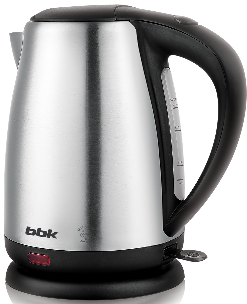 BBK EK1706S, Steel Black электрический чайникEK1706S нерж/ч BBK EK1706S, Steel Black электрический чайникEK1706S нерж/чСовременный электрический чайник BBK EK1706S, корпус которого выполнен из нержавеющей стали, мощностью 2200 Вт и емкостью 1,7 литра, является качественной и надежной моделью. Прибор обладает многоуровневой защитой: автоматическое отключение при закипании, отключение при недостаточном количестве воды и при снятии чайника с базы, а также снабжен английским контроллером KeAi, благодаря чему срок эксплуатации увеличен в 5 раз. Модель оснащена технологией Crystal Pure Protect – улучшенная защита от накипи и усовершенствованная очистка воды. Чайник установлен на удобной подставке с возможностью поворота на 360° и с отделением для хранения шнура. Съемный фильтр от накипи, кнопка открывания крышки, удобный носик для наливания и шкала уровня воды обеспечат комфортное ежедневное использование.