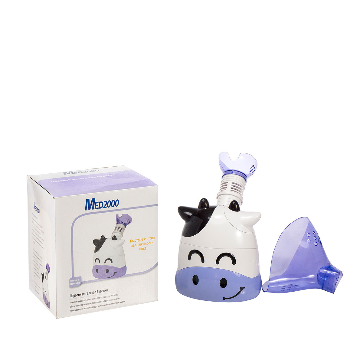 MED 2000 Ингалятор паровой SI 02 Cow (Буренка)0001517 MED 2000 Ингалятор паровой SI 02 Cow (Буренка)0001517В комплект входит: - ингалятор MED - 2000 SI 02 - маска для ингаляций - маска для косметологических процедур - инструкция по применению Технические характеристики ингалятора парового Буренка: - напряжение 220 – 240В - объем резервуара нагревателя 20 мл - объем резервуара для раствора 80 мл - время работа / пауза - 7 мин/1 мин - габариты 250х190х235 (мм) - вес 0,650 кг Паровой ингалятор Буренка - современный, эффективный, надежный прибор. Инструкция по применению прилагается на русском языке. Ингаляции можно проводить и взрослым, и детям, для этого дизайнеры придумали очень симпатичную Буренку, чтобы заинтересовать детей. Ведь дети чаще всего подвергаются простудным заболеваниям, ингаляции помогут снять симптомы заболеваний дыхательной системы. Для ингаляций можно применять минеральную воду, травяные отвары и настои. Хороший эффект лечения дают травяные сборы - цветы липы, ромашки, хвою сосны, пихты, листья черной смородины,...