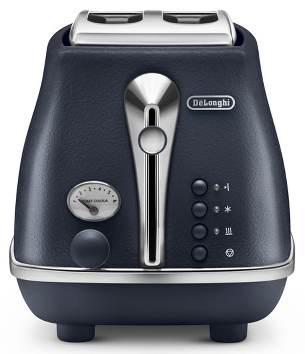 DeLonghi Icona Elements CTOE2103.BL, Blue тостер0230120024 DeLonghi Icona Elements CTOE2103.BL, Blue тостер0230120024Корпус придает внешнему виду тостера DeLonghi CTOE2103 строгость и в то же время особый шик. Хромированная отделка смотрится оригинально и гармонично. Кнопки управления имеют неоновую подсветку, так что в темное время суток вы без проблем сможете им управлять. Тостер выполнен в классическом стиле, который придется по душе людям с изысканным вкусом. Тостер DeLonghi CTOE2103 делает хрустящие гренки благодаря инфракрасному излучению от спиралей, находящихся внутри корпуса. Прибор работает на мощности 900 Вт, что делает его работу быстрой и результативной. Горячие тосты будут готовы всего за несколько минут. С первого взгляда может показаться, что тостер – это простое устройство лишь для поджаривания ломтиков хлеба. Но это не так! Функциональные возможности прибора намного шире. Функция подогрева пригодится вам для остывших тостов. Функция размораживания – для хлеба из морозильной камеры. Функция односторонний подогрев дает возможность и разогреть уже готовые хлебцы, и...