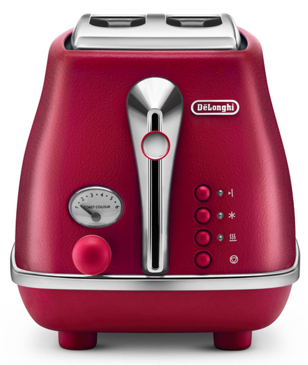 DeLonghi Icona Elements CTOE2103.R, Red тостер0230120026 DeLonghi Icona Elements CTOE2103.R, Red тостер0230120026Корпус придает внешнему виду тостера DeLonghi CTOE2103 строгость и в то же время особый шик. Хромированная отделка смотрится оригинально и гармонично. Кнопки управления имеют неоновую подсветку, так что в темное время суток вы без проблем сможете им управлять. Тостер выполнен в классическом стиле, который придется по душе людям с изысканным вкусом. Тостер DeLonghi CTOE2103 делает хрустящие гренки благодаря инфракрасному излучению от спиралей, находящихся внутри корпуса. Прибор работает на мощности 900 Вт, что делает его работу быстрой и hезультативной. Горячие тосты будут готовы всего за несколько минут. С первого взгляда может показаться, что тостер - это простое устройство лишь для поджаривания ломтиков хлеба. Но это не так! Функциональные возможности прибора намного шире. Функция подогрева пригодится вам для остывших тостов. Функция размораживания - для хлеба из морозильной камеры. Функция односторонний подогрев дает возможность и разогреть уже готовые хлебцы, и...