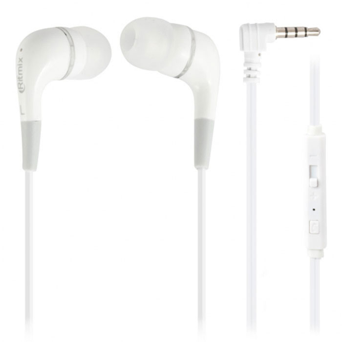 Ritmix RH-112M, White наушники15118382 Ritmix RH-112M, White наушники15118382Ritmix RH-112M – это портативные наушники-вкладыши с функцией гарнитуры. Кабель стандартной длины оснащён микрофоном, кнопкой управления функциями телефона, регулятором громкости и штекером L-образной формы.