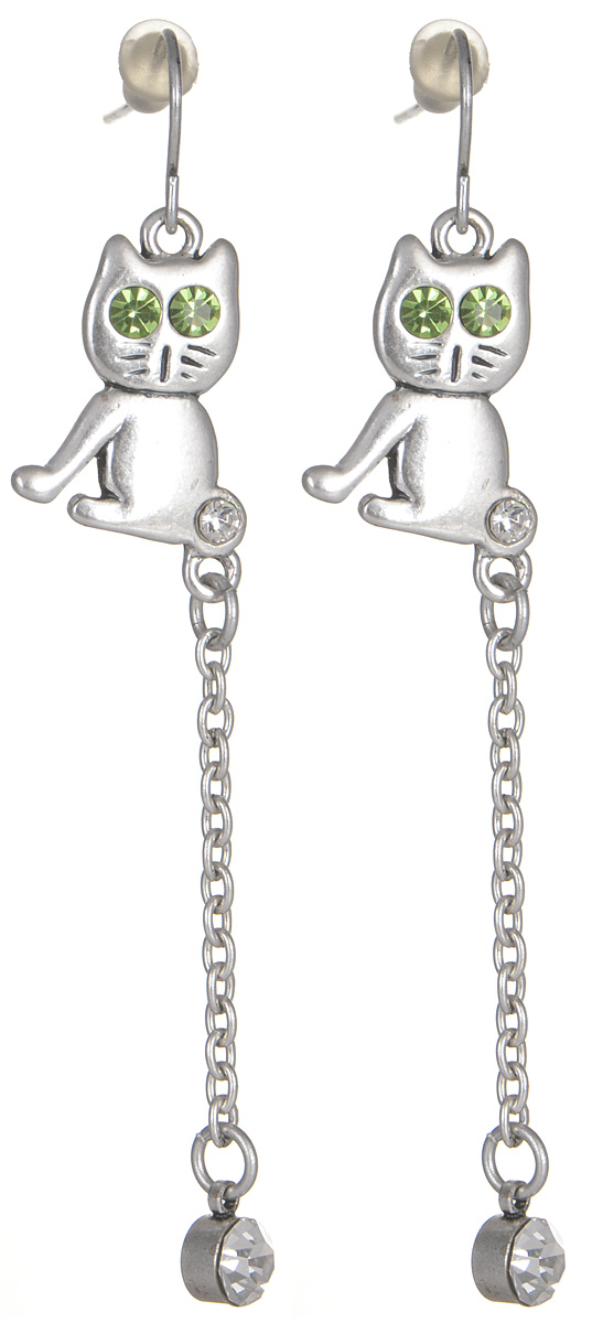 Серьги женские Fashion House, цвет: серебро, зеленый. FH30384FH30384 Серьги женские Fashion House, цвет: серебро, зеленый. FH30384FH30384Милые серьги Fashion House в виде котиков помогут разнообразить серые будни и непременно поднимут настроение! Серьги выполнены из металла и снабжены удобными замочками-петлями. Изделие инкрустировано стразами и оснащено длинной цепочкой, которая будет раскачиваться в такт вашим шагам. Небольшой размер позволяет сочетать их с другими украшениями, а оригинальный дизайн выделит своего обладателя из толпы и привлечет внимание. Серьги Fashion House станут прекрасным подарком для любителей необычных украшений.