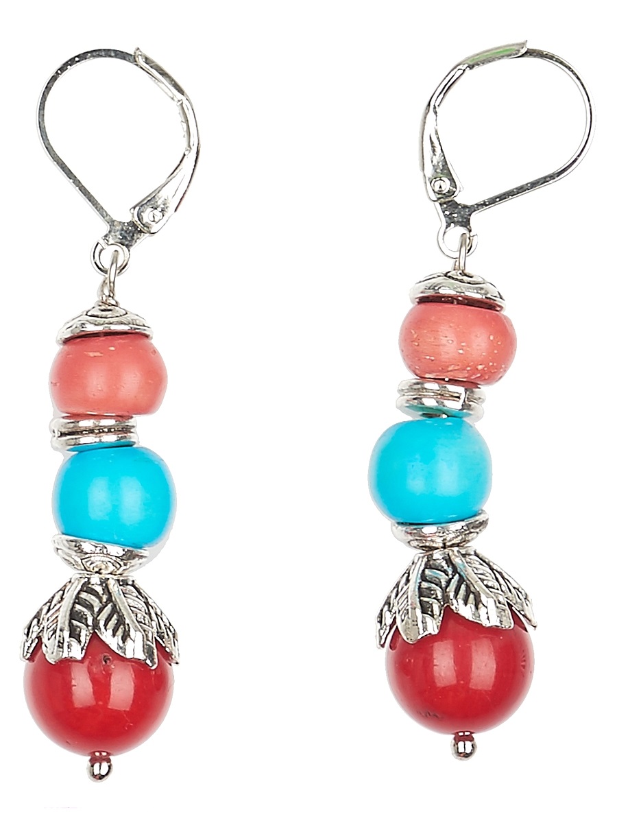 Серьги Polina Selezneva Шарики, цвет: красный, голубой, коралловый. 004-1118004-1118 Серьги Polina Selezneva Шарики, цвет: красный, голубой, коралловый. 004-1118004-1118Серьги Polina Selezneva Шарики выполнены из металлического сплава, и шариков коралла и кости разных размеров, расположенных друг над другом и обрамленных резной фурнитурой. Изделие застегивается с помощью английского замка.