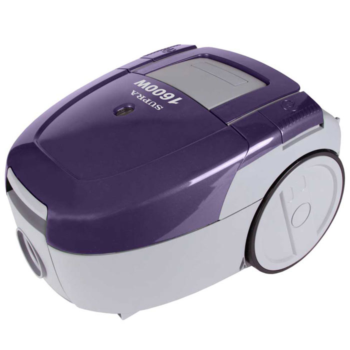 Supra VCS-1603, Violet пылесосVCS-1603 violet Supra VCS-1603, Violet пылесосVCS-1603 violetПылесос Supra VCS-1603 имеет металлическую телескопическую трубу, которая регулируется в широких пределах, поэтому подойдет людям любого роста. Индикатор заполнения мешка подскажет вам, когда необходимо сменить пылесборник. Максимальный комфорт в использовании прибора также обеспечивается удобной ручкой для переноски, а также функцией автоматического сматывания шнура. Два постоянных антистатических фильтра грубой очистки защищают мотор от загрязнения и предотвращают повторное попадание пыли в помещение в процессе уборки. 2 многоразовых мешка вместимостью 2,5 л Возможность включения и выключения ногой Возможность вертикального хранения Низкий уровень шума Ручка для горизонтальной переноски