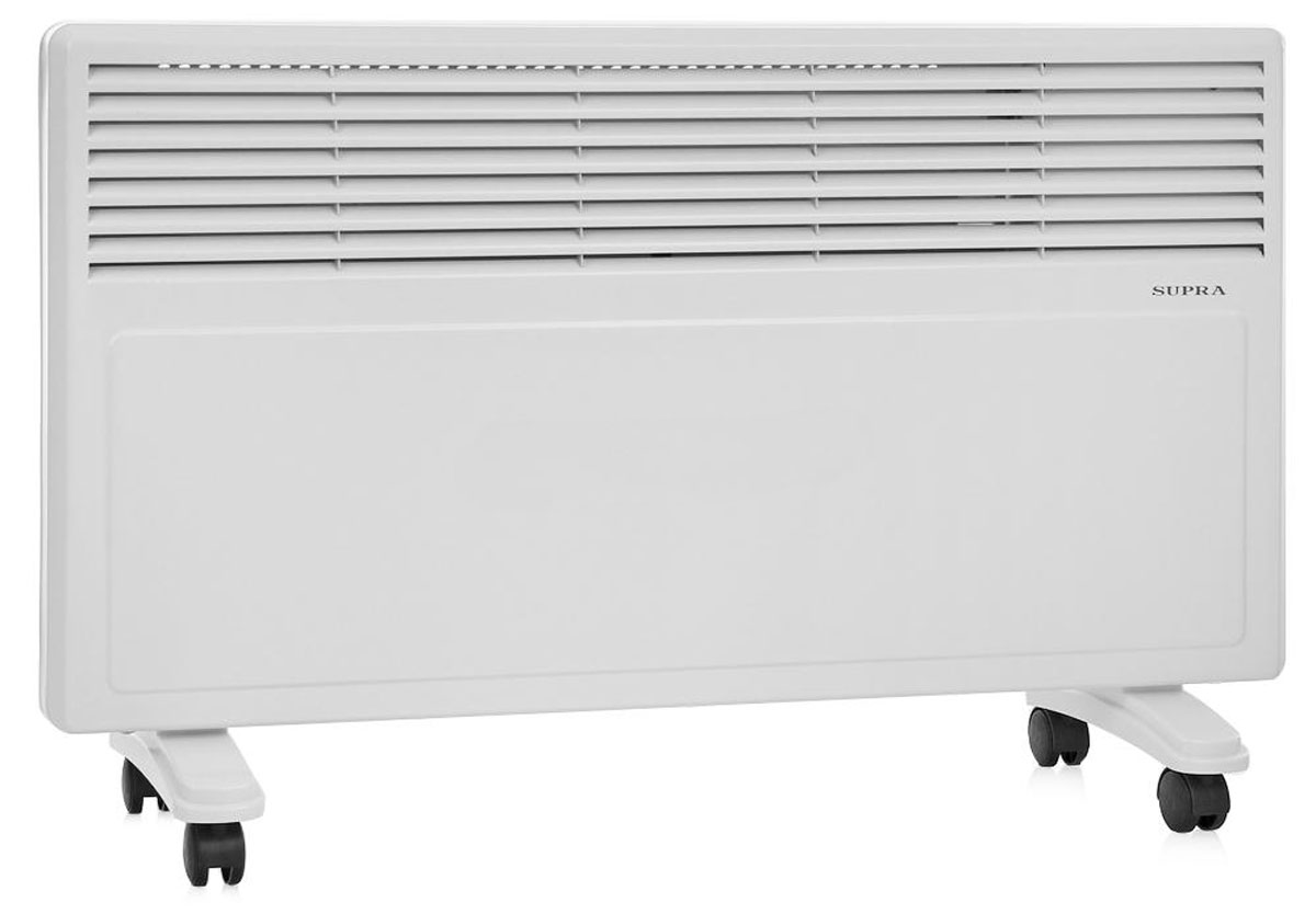 Supra ECS-420, White обогревательECS-420 white Supra ECS-420, White обогревательECS-420 whiteSupra ECS-420 - это электрический обогреватель конвективного типа. Холодный воздух, проходя через прибор и его нагревательный элемент, нагревается и выходит сквозь решетки-жалюзи, незамедлительно начиная обогревать помещение. Вся конструкция Supra ECS-420 направлена на равномерное распределение тепла для обогрева с максимальным комфортом. Бесшумная работа. В комплекте монтажная планка для настенного крепления и колёсики для напольного размещения и удобного перемещения.