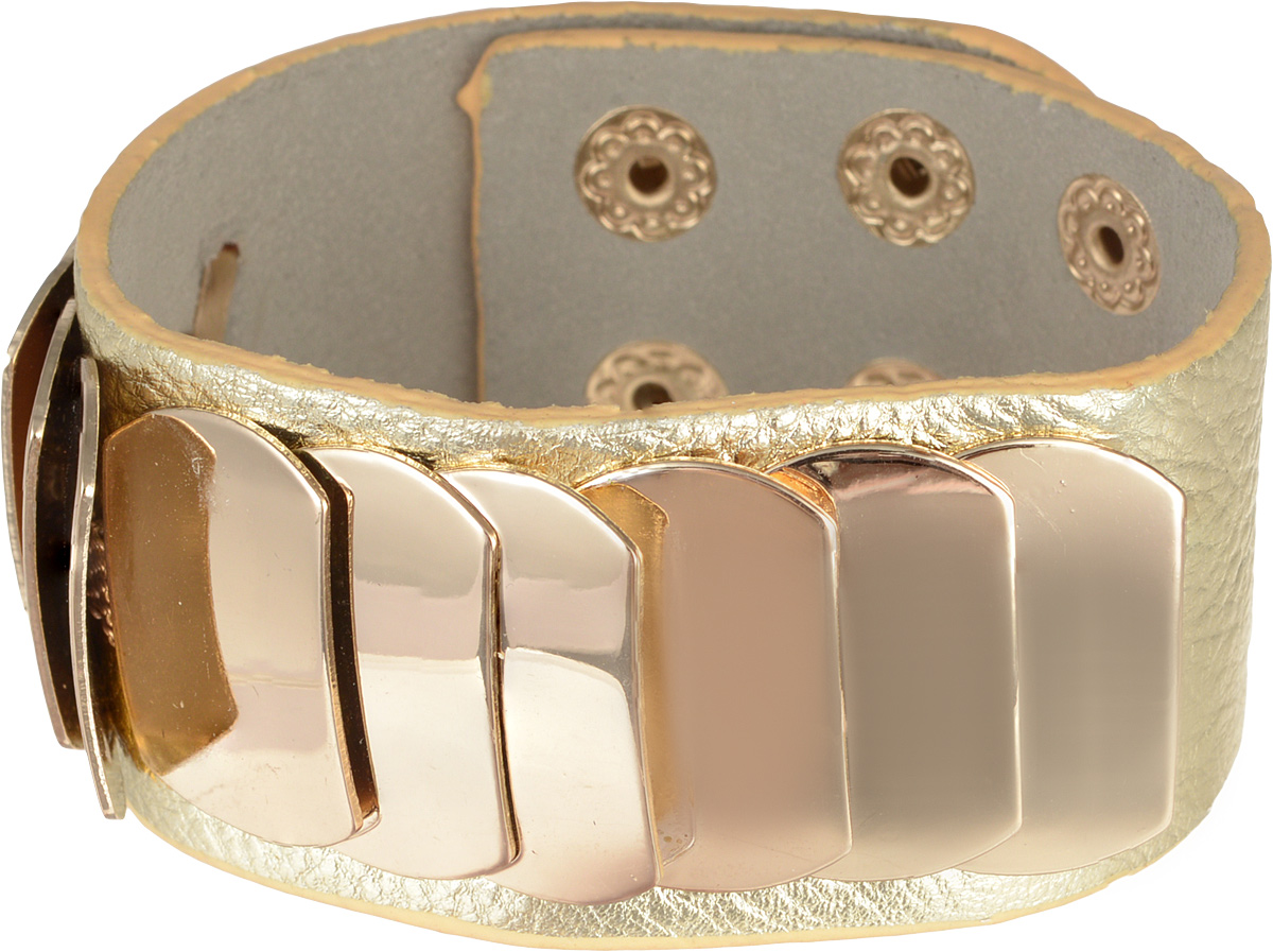 Браслет Taya, цвет: золотой. T-B-7924T-B-7924-BRAC-GOLD Браслет Taya, цвет: золотой. T-B-7924T-B-7924-BRAC-GOLDОригинальный браслет Taya выполнен в виде основы из натуральной кожи с зернистой фактурой, которая оформлена оригинальными элементами из металлического сплава. Изделие застегивается на кнопки, длина регулируется за счет дополнительных кнопок. Стильный браслет придаст вашему образу изюминку, подчеркнет красоту и изящество вечернего платья или преобразит повседневный наряд.