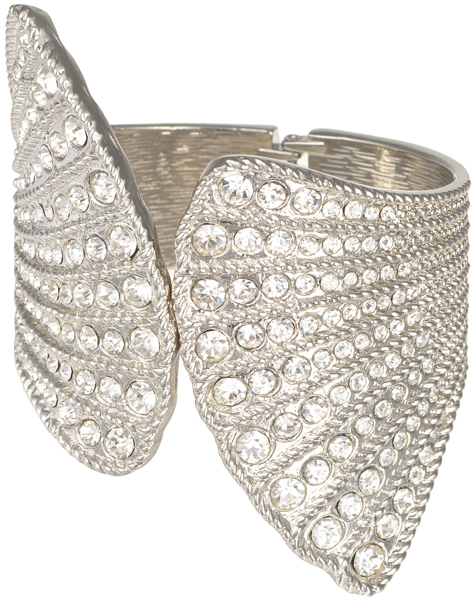 Браслет женский Taya, цвет: серебро. T-B-7058-BRAC-SILVERT-B-7058-BRAC-SILVER Браслет женский Taya, цвет: серебро. T-B-7058-BRAC-SILVERT-B-7058-BRAC-SILVERКрупный изогнутый браслет с продольными полосками страз впереди и шарнирным замком сзади. Размеры: объем 20,5 см, ширина от 2,2 см до 6,5 см.
