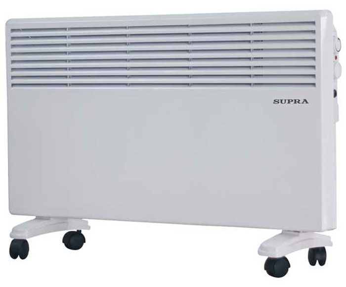 Supra ECS-410, White обогревательECS-410 white Supra ECS-410, White обогревательECS-410 whiteSupra ECS-410 - это электрический обогреватель конвективного типа. Холодный воздух, проходя через прибор и его нагревательный элемент, нагревается и выходит сквозь решетки-жалюзи, незамедлительно начиная обогревать помещение. Вся конструкция Supra ECS-410 направлена на равномерное распределение тепла для обогрева с максимальным комфортом. Бесшумная работа. В комплекте монтажная планка для настенного крепления и колёсики для напольного размещения и удобного перемещения.