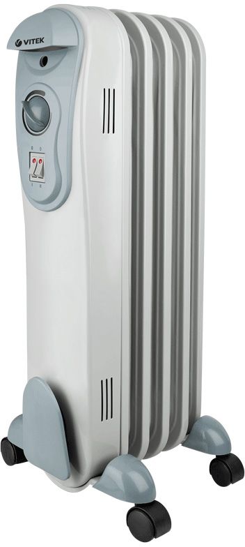 Vitek VT-2121(GY) радиаторVT-2121(GY) Vitek VT-2121(GY) радиаторVT-2121(GY)Масляный радиатор Vitek VT-2121(GY) имеет классический тип секций и элегантный дизайн. Колесики предназначены для удобного перемещения обогревателя. Радиатор оборудован устройством для намотки сетевого шнура и имеет три ступени мощности нагрева, встроенный регулируемый термостат. Vitek VT-2121(GY) снабжен механизмом защиты от перегрева и замерзания.