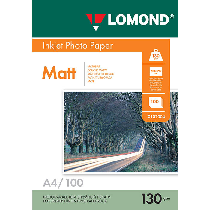 Lomond Photo 130/A4/100л бумага матовая двухсторонняя0102004 Lomond Photo 130/A4/100л бумага матовая двухсторонняя0102004Основа: RC (Resin Coated) Тип покрытия: Ink Jet Coated