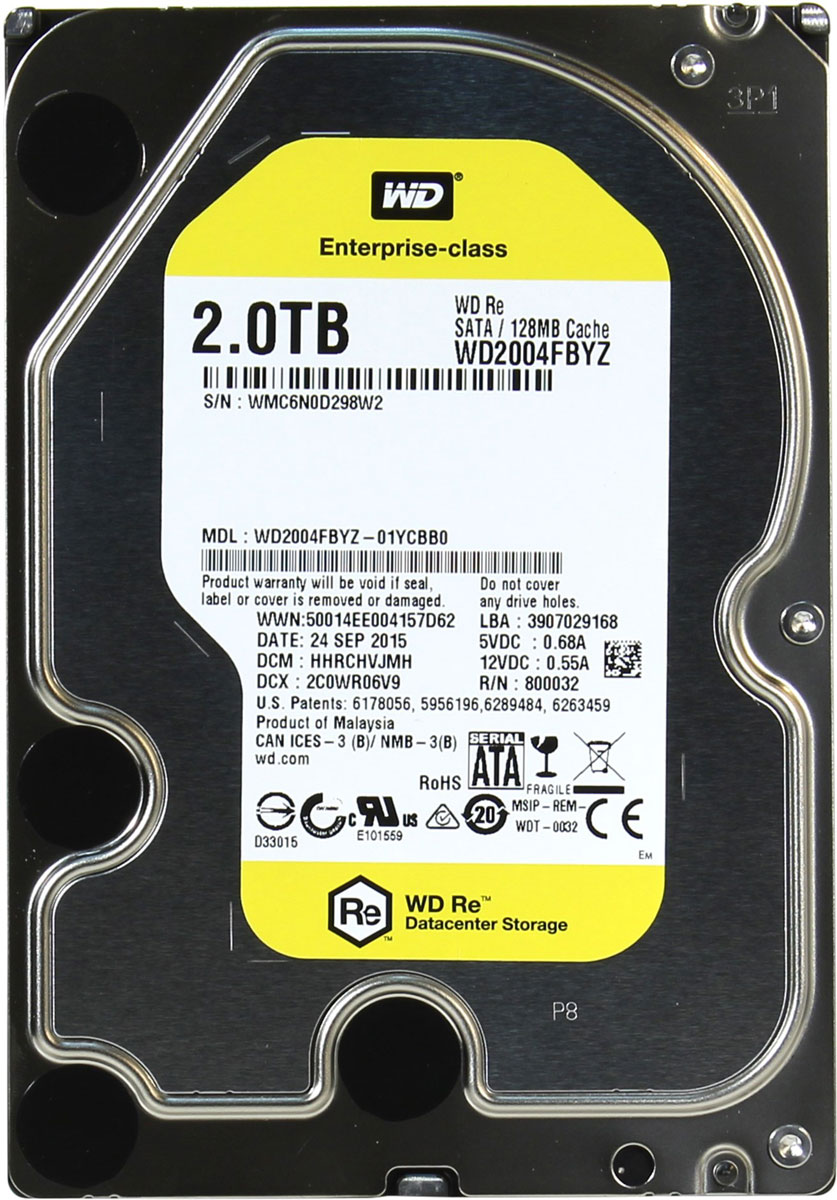 WD Re 2TB внутренний жесткий диск (WD2004FBYZ)WD2004FBYZ WD Re 2TB внутренний жесткий диск (WD2004FBYZ)WD2004FBYZМодель WD Re, созданная с применением передовых технологий, обеспечивающих стабильно высокую скорость работы в самых различных системах, и обладающая нагрузочной способностью в десять раз выше, чем накопители для настольных ПК - это рабочая лошадка семейства накопителей WD для ЦОД. Накопитель превосходно подходит для дисковых массивов, для которых требуются самые надежные диски. Благодаря своему высокому быстродействию, емкости и надежности модель WD Re превосходно подходит для хранилищ данных, систем добычи данных и высокоскоростных вычислительных систем. Этот накопитель, рассчитанный на обработку до 550 ТБ данных в год, имеет самую высокую нагрузочную способность среди 3,5-дюймовых жестких дисков и может работать быстро и надежно в любых ЦОД. Этот скоростной накопитель с MTBF до 2 млн. часов отличается высочайшей надежностью при круглосуточной работе в самых требовательных системах хранения. Система позиционирования головок с...