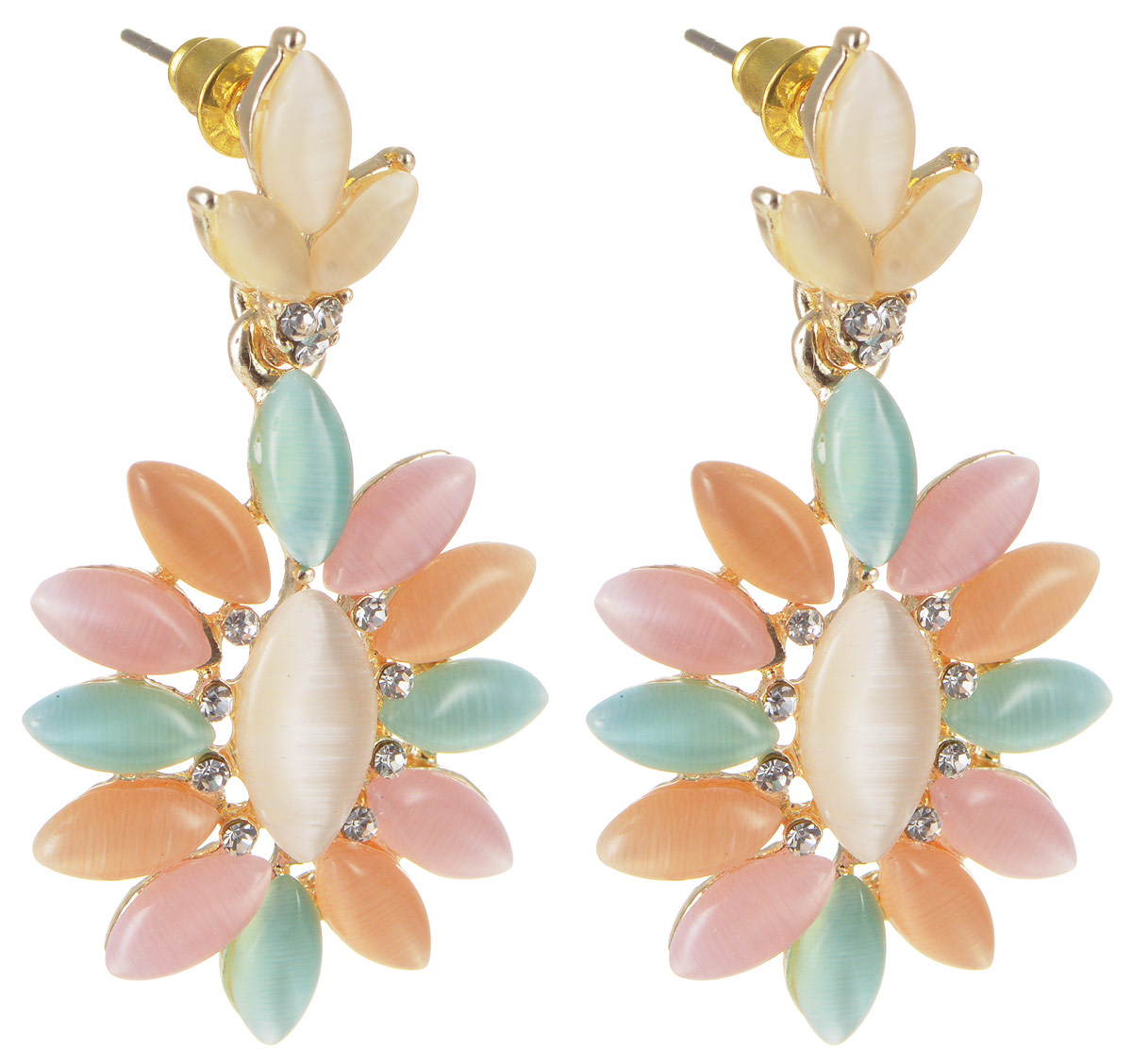 Серьги Taya, цвет: бирюзовый, розовый, бежевый. T-B-11732T-B-11732-EARR-GL.MULTI Серьги Taya, цвет: бирюзовый, розовый, бежевый. T-B-11732T-B-11732-EARR-GL.MULTIЭлегантные серьги Taya выполнены из бижутерного сплава и дополнены вставками из страз. Серьги оформлены подвесками в форме цветка. Изделие оснащено практичным замком-гвоздик с удобными фиксаторами из ювелирного сплава. Роскошные серьги помогут создать вам запоминающийся образ.