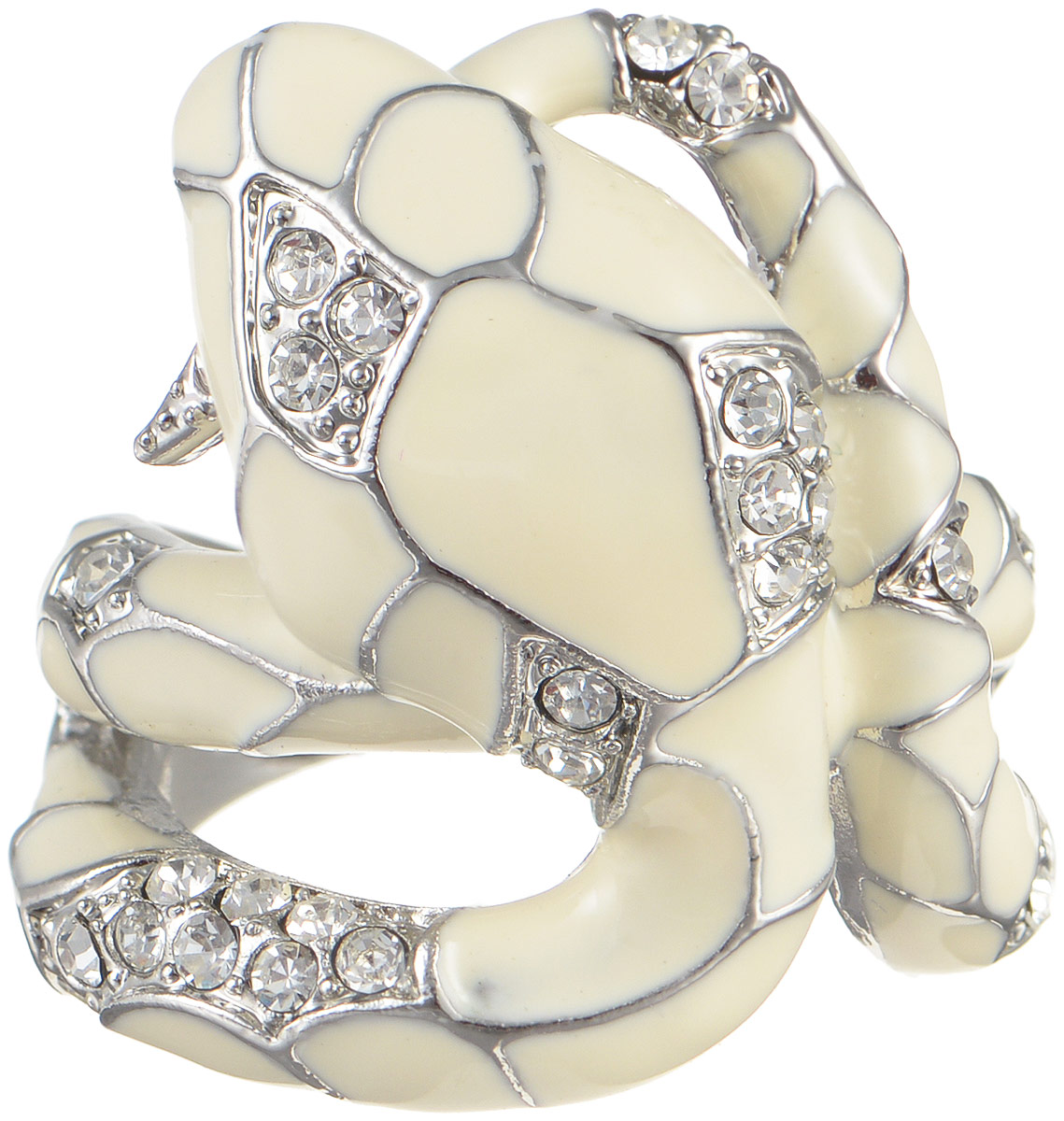 Кольцо женское Taya, цвет: белый, серебряный. T-B-8101T-B-8101-RING-WHITE Кольцо женское Taya, цвет: белый, серебряный. T-B-8101T-B-8101-RING-WHITEОригинальное кольцо Taya выполнено из гипоаллергенного сплава на основе латуни. Оформлено модель в виде змеи, дополнено стразами и эмалью. Такое кольцо это блестящее завершение вашего неповторимого и смелого образа и отличный подарок для ценительницы необычных украшений!