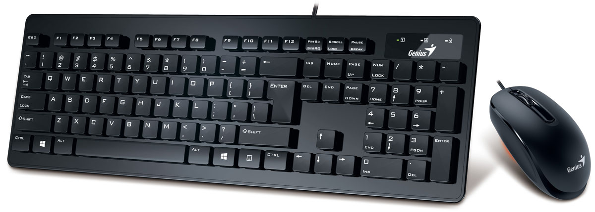 Genius Slimstar C120, Black клавиатура + мышь31330217100 Genius Slimstar C120, Black клавиатура + мышь31330217100Проводной набор Genius Slimstar C120 отлично подойдет для повседневной работы в офисе и дома. Классическая печатная раскладка клавиатуры содержит символы латиницы. Проводная мышь черного цвета с 3 кнопками, колесом прокрутки и интерфейсом подключения через универсальный USB. Оптический сенсор с разрешением 1200 dpi. Установка осуществляется автоматически после подключения к USB-порту вашего ПК.