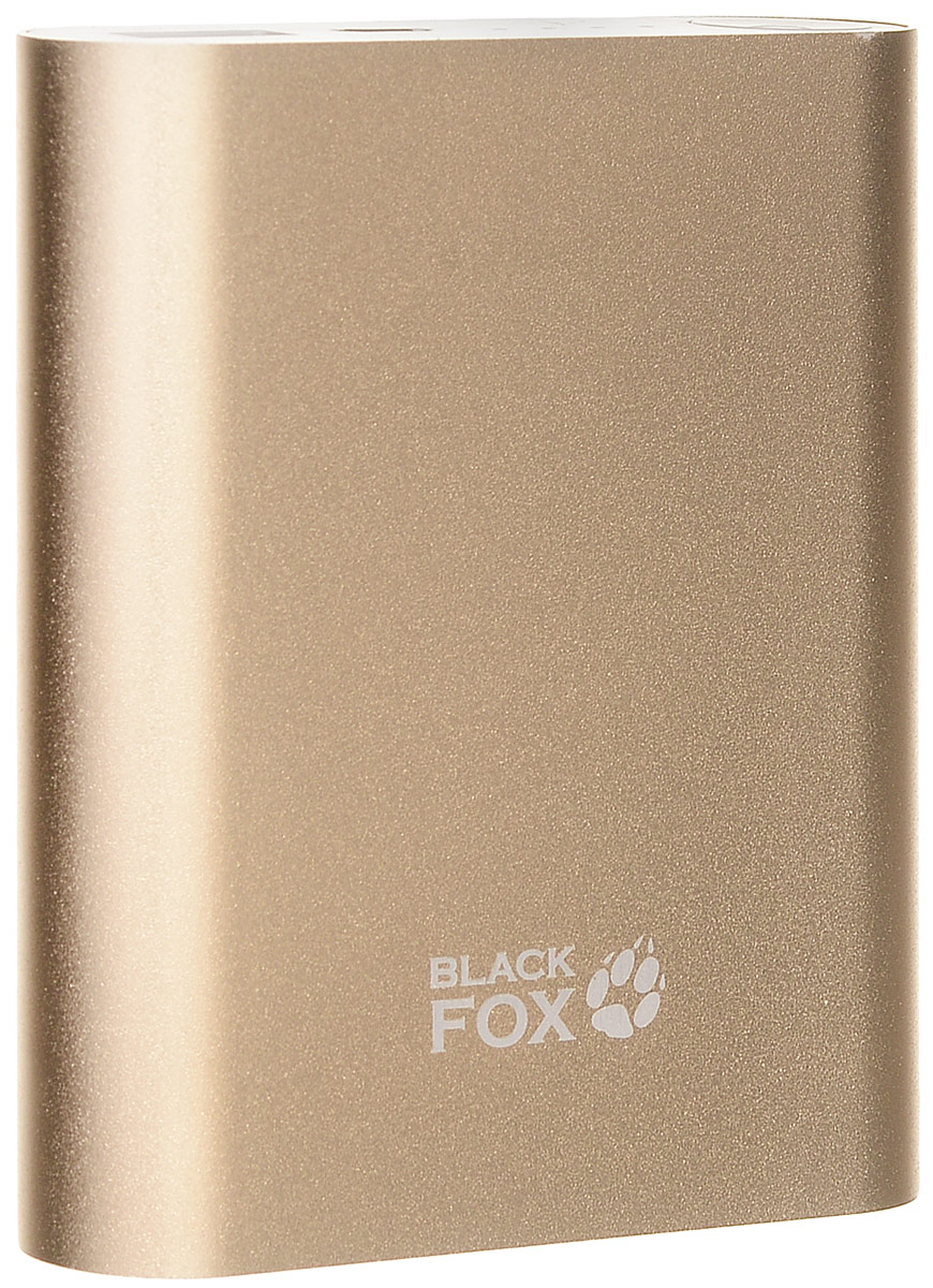 Black Fox BMP104G, Gold внешний аккумулятор (10400 мАч)BMP104G Black Fox BMP104G, Gold внешний аккумулятор (10400 мАч)BMP104GКорпус внешнего аккумулятора Black Fox BMP104G изготовлен из металла с использованием пластмассовых вставок. BMP104G приятен на ощупь, окрашенная поверхность имеет матовую структуру и не скользит в руках. Вес и размер данного устройства весьма небольшой, что крайне удобно при хранении и переноске. В комплекте имеется кабель microUSB-USB с переходником для подключения продуктов с разъемами Apple Lightning. Заряжать сам аккумулятор можно любым зарядным устройством с разъемом microUSB или от порта персонального компьютера/ноутбука. В корпусе Black Fox BMP104G присутствуют 1 порт USB 5 В / 2.1 А. Кнопка включения расположена на лицевой части устройства рядом с портами USB. Зарядка активируется автоматически. Индикация состояния имеет 4 диода, что показывает процесс зарядки.