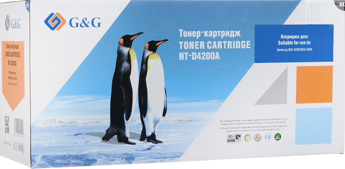 G&G NT-D4200A тонер-картридж для Samsung SCX-4200NT-D4200A G&G NT-D4200A тонер-картридж для Samsung SCX-4200NT-D4200AТонер-картридж G&G NT-D4200A для лазерных принтеров Samsung SCX-4200. Расходные материалы G&G для лазерной печати максимизируют характеристики принтера. Обеспечивают повышенную чёткость чёрного текста и плавность переходов оттенков серого цвета и полутонов, позволяют отображать мельчайшие детали изображения. Обеспечивают надежное качество печати.