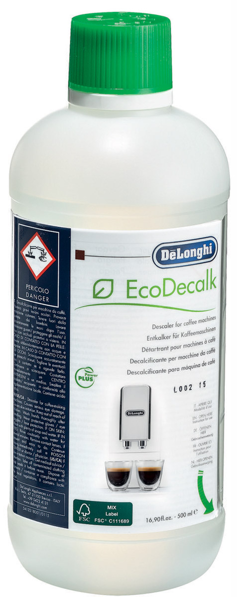 DeLonghi DLSC001 500ML декальцинатор5513292801 DeLonghi DLSC001 500ML декальцинатор5513292801Средство очистки от накипи DeLonghi Set Ecodecalk X500ML DL. Подходит для все кофемашин DeLonghi. Гарантирует постоянство вкуса кофе и увеличивает срок службы кофемашины. Предназначено для 4 циклов декальцинации.