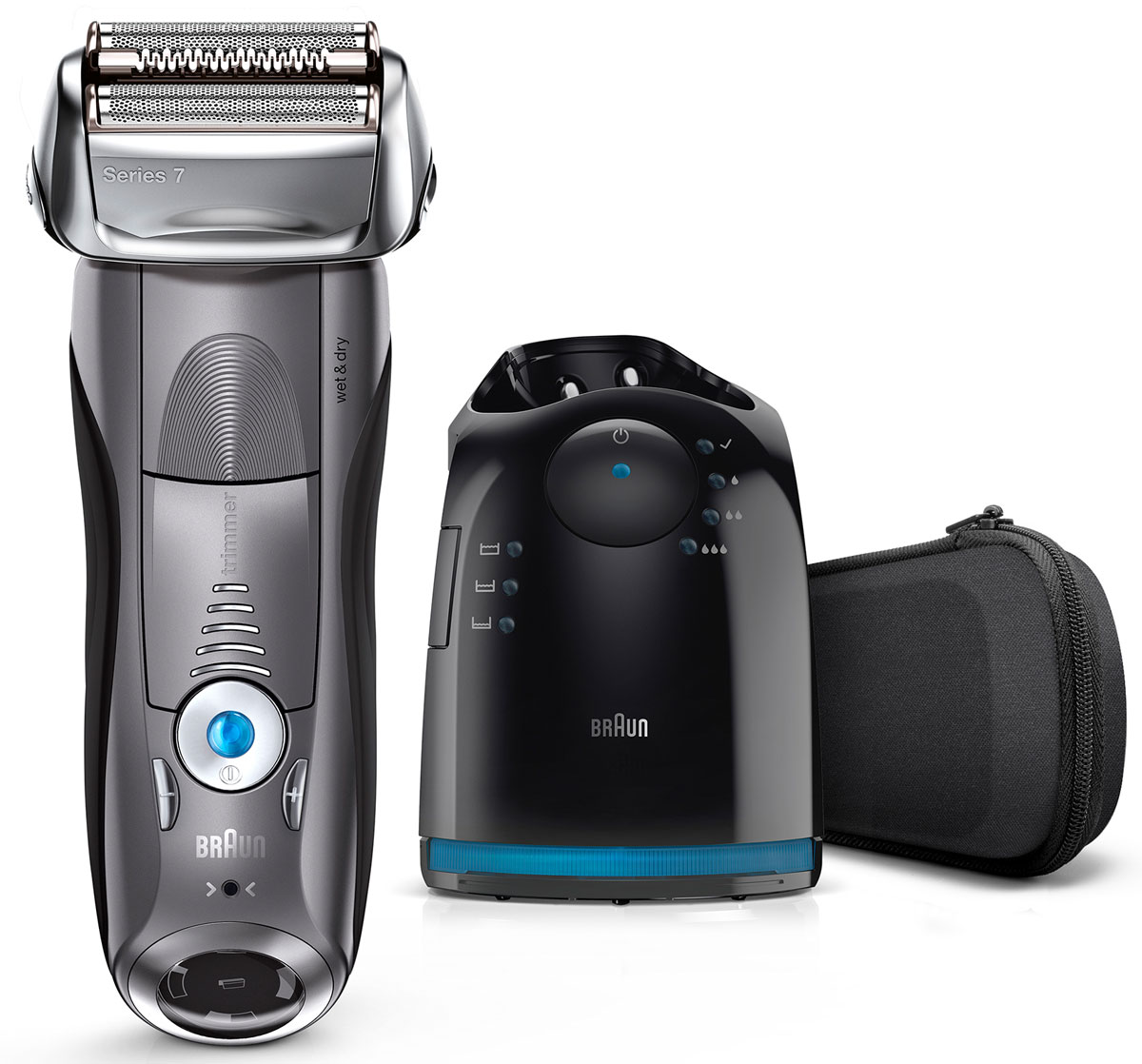 Braun Series 7 7865cc Wet&Dry, Grey электробритва81576297 Braun Series 7 7865cc Wet&Dry, Grey электробритва81576297Braun Series 7 7865cc Wet&Dry - умная бритва, которая считывает ваше лицо и адаптирует свою мощность к густоте щетины. 4 специальных бреющих элемента захватывают больше волосков одним движением, обеспечивая гладкое и комфортное бритье без компромиссов. Преимущества: 5 режимов бритья, от чувствительного до турбо, позволяют подобрать оптимальный для вашего типа кожи и предпочтений Бреющие элементы позволяют уменьшить количество движений и раздражение кожи. В комплект входит четырехэтапная станция очистки и подзарядки Clean&Charge, которая после одного нажатия кнопки тщательно очищает и смазывает бритву, обновляя ее.
