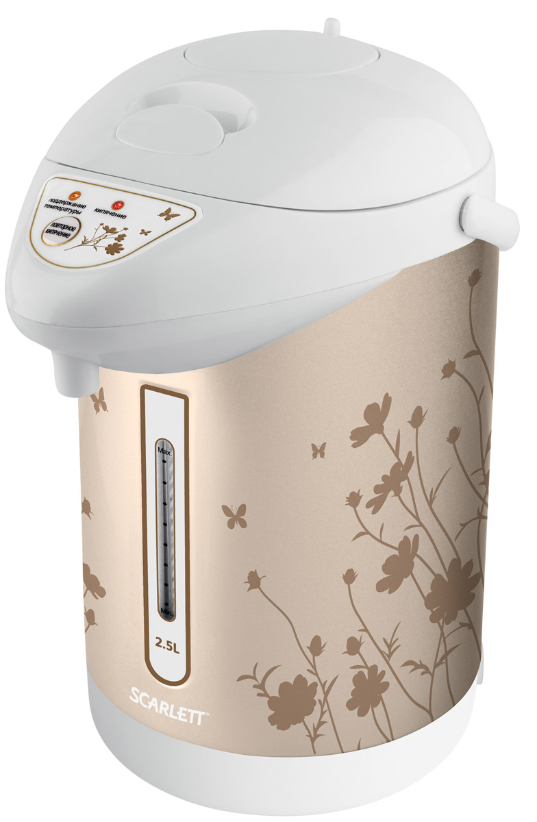 Scarlett SC-ET10D11, White термопотSC-ET10D11 Scarlett SC-ET10D11, White термопотSC-ET10D11Колба из высококачественной нержавеющей стали сохраняет природные свойства воды Функция повторного кипячения Механическая блокировка разлива воды - механический насос с блокировкой - безопасно и не требует электричества, можно взять с собой на природу Автоматический режим поддержания температуры Отключение при недостаточном количестве воды Индикация режима работы Закрытый нагревательный элемент Возможность вращения на 360° Удобная ручка для переноски Съемный шнур Съемная крышка Удобная панель управления Автоматическая защита от включения без воды и от перегрева