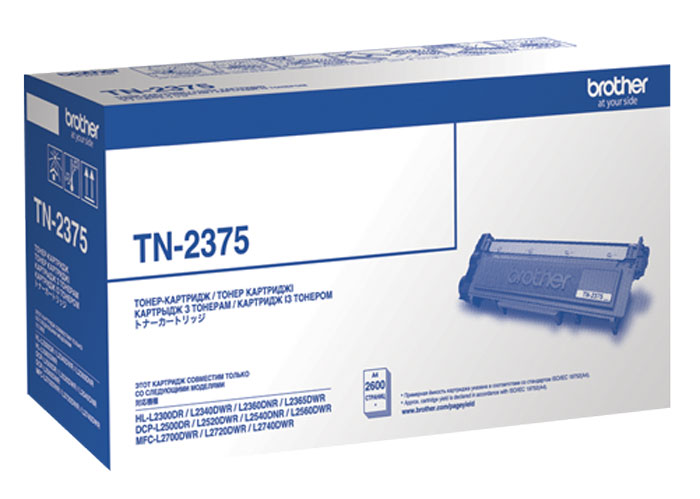 Brother TN-2375 тонер-картридж для HL-L2300DR/HL-L2340DWR/HL-L2360DNR/HL-L2365DWR/DCP-L2500DR/DCP-L2520DWR/DCP-L2540DNR/DCP-L2560DWR/MFC-L2700DWRTN2375 Brother TN-2375 тонер-картридж для HL-L2300DR/HL-L2340DWR/HL-L2360DNR/HL-L2365DWR/DCP-L2500DR/DCP-L2520DWR/DCP-L2540DNR/DCP-L2560DWR/MFC-L2700DWRTN2375Тонер-картридж Brother TN-2375 предназначен для использования в моделях HL-L2300DR, HL-L2340DWR, HL-L2360DNR, HL-L2365DWR, DCP-L2500DR, DCP-L2520DWR, DCP-L2540DNR, DCP-L2560DWR, MFC-L2700DWR, MFC-L2720DWR, MFC-L2740DWR и рассчитан на печать приблизительно 2600 страниц. Тонер-картриджи Brother гарантируют безупречную работу принтеров, обеспечивая отличный результат.